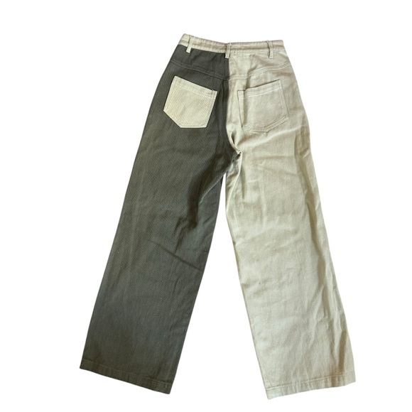 Papermoon Olive Green‎ and Cream High Waisted Wide Leg Pants Women’s Small - Picture 2 of 7
